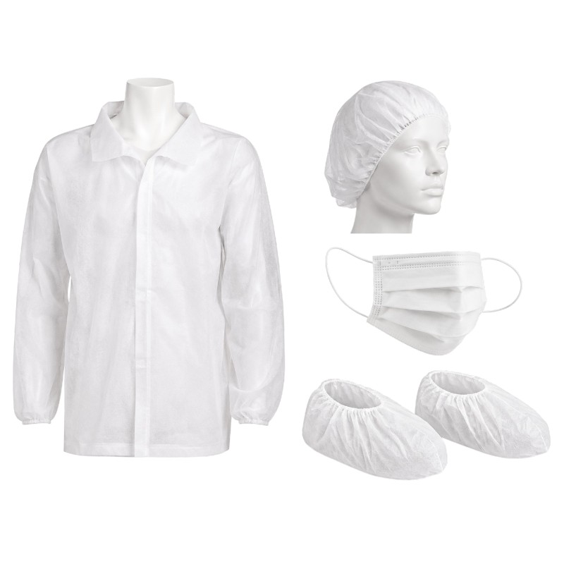 Kit pour visiteur (veste, charlotte, surchaussure, masque) - Carton de 100 kits